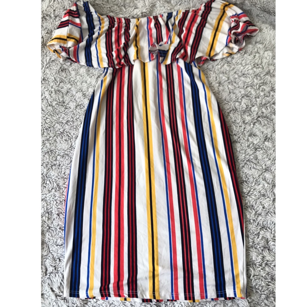 Striped off the shoulder Bardot bodycon dress